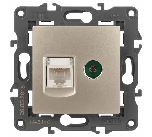 ТВ-розетка и розетка Ethernet RJ-45 без рамки Эра Эра Elegance 14-3110-04