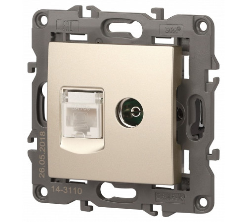 ТВ-розетка и розетка Ethernet RJ-45 без рамки Эра Эра Elegance 14-3110-04