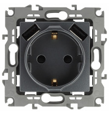 Розетка с заземлением и со шторкой и 2хUSB, без рамки Эра Эра 12 12-4109-12