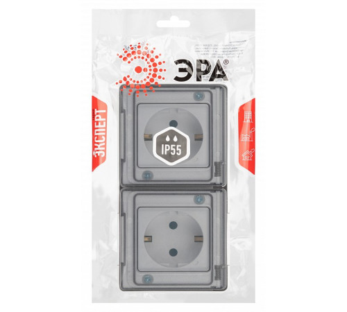 Розетка с заземлением и со шторкой, с крышкой Эра Эра Эксперт 11-2504-01