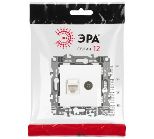 ТВ-розетка и розетка Ethernet RJ-45 без рамки Эра Эра 12 12-3110-01М