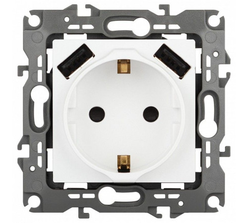 Розетка с заземлением и со шторкой и 2хUSB, без рамки Эра Эра 12 12-4109-01М