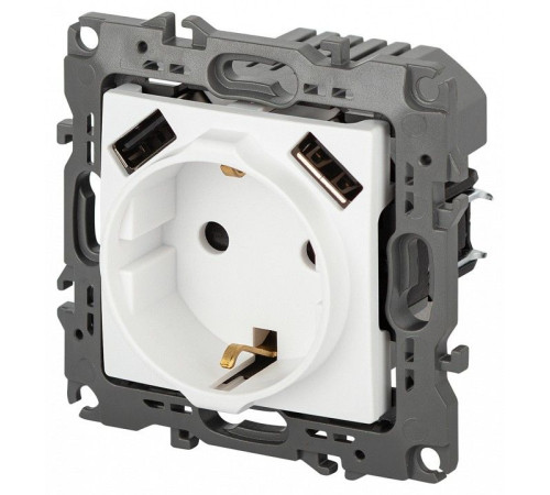 Розетка с заземлением и со шторкой и 2хUSB, без рамки Эра Эра 12 12-4109-01М