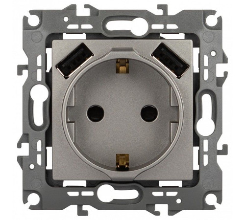 Розетка с заземлением и со шторкой и 2хUSB, без рамки Эра Эра 12 12-4109-16