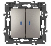 Выключатель двухклавишный с подсветкой без рамки Эра Эра Elegance 14-1105-16