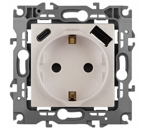 Розетка с заземлением и со шторкой и 2хUSB, без рамки Эра Эра 12 12-4108-15