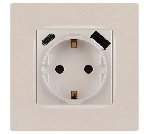 Розетка с заземлением и со шторкой и 2хUSB, без рамки Эра Эра 12 12-4108-15