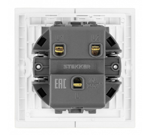 Выключатель двухклавишный без рамки Stekker Мия 50429