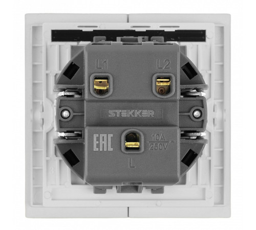 Выключатель двухклавишный с подсветкой без рамки Stekker Мия 50432