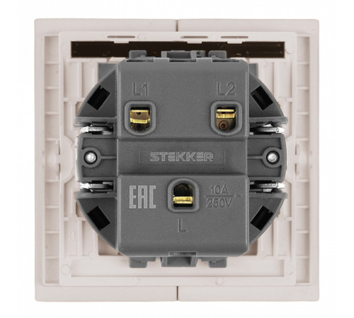 Выключатель двухклавишный с подсветкой без рамки Stekker Мия 50476