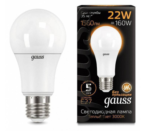 Лампа светодиодная Gauss A70 E27 22 Вт 3000 К 102502122