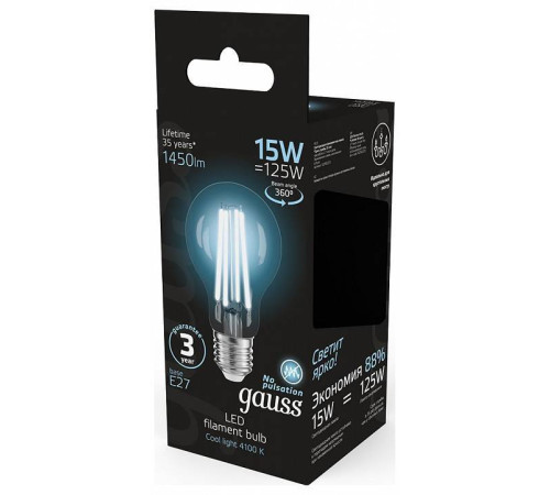 Лампа светодиодная Gauss Filament A60 E27 15 Вт 4100 K 102902215