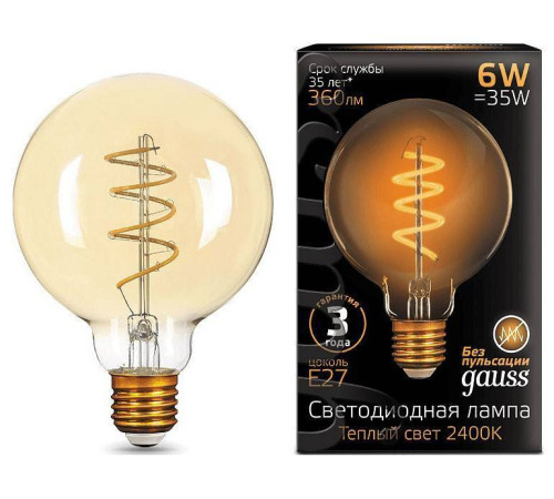 Лампа светодиодная Gauss Filament G95 Flexible E27 6 Вт 2400 K 105802007