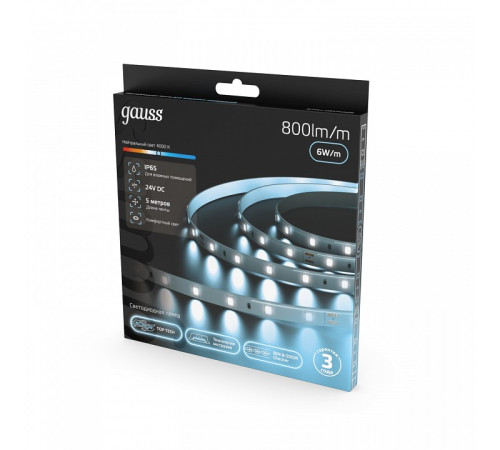 Лента светодиодная Gauss 6 Вт/м 12 В IP65 4000 К 5 м 23637442006