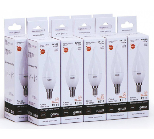 Лампа светодиодная Gauss Led Elementary Candle Tailed E14 6Вт 3000K 34116