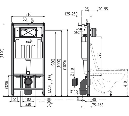 Комплект инсталляции 4 в 1 AlcaPlast AM101/1120-4:1 RU M671-0001 кнопка M671 хром