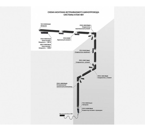 Соединитель угловой L-образный для треков накладных Italline Atom IT012-5034 black