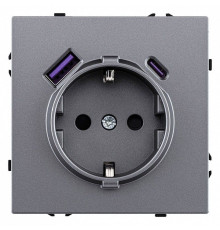 Розетка с заземлением и со шторкой и 2хUSB type A и C, без рамки Kollinger Eclipse EC-016GY