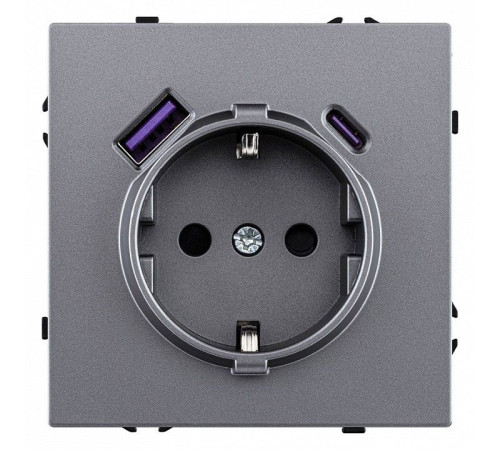 Розетка с заземлением и со шторкой и 2хUSB type A и C, без рамки Kollinger Eclipse EC-016GY