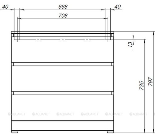 Комод Aquanet Сканди 800х480х797 мм 3 ящика дуб крафт 00302544