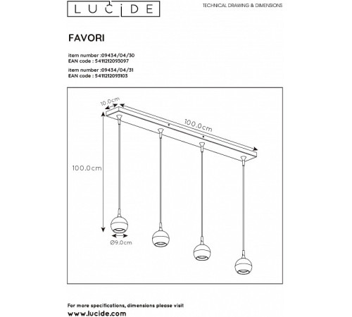Подвесной светильник Lucide Favori 09434/04/31