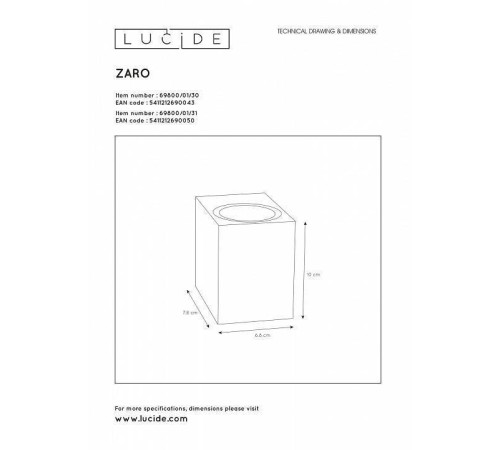 Накладной светильник Lucide Zaro 69800/01/31