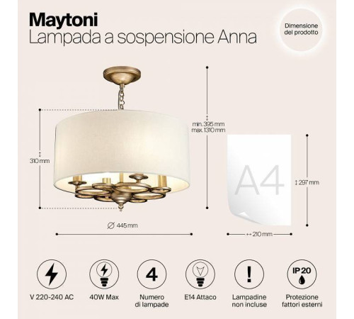Подвесной светильник Maytoni Anna H007PL-04G