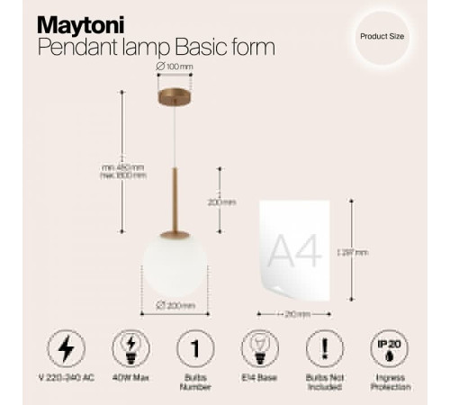 Подвесной светильник Maytoni Basic form MOD321PL-01G3
