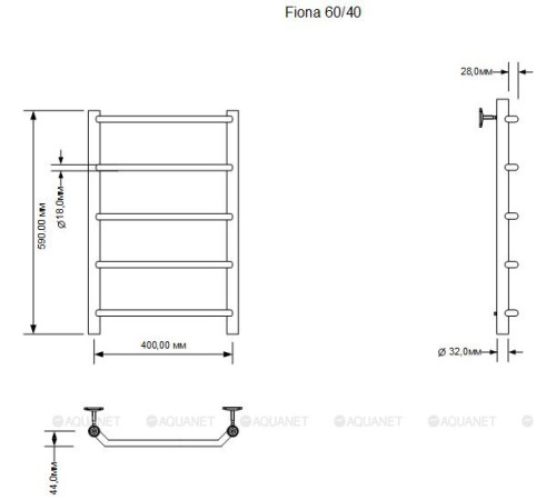 Полотенцесушитель электрический Aquanet Fiona 60х40 ТЭН справа 00281993