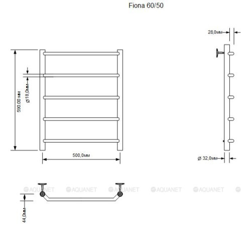 Полотенцесушитель электрический Aquanet Fiona 60х50 ТЭН справа 00281994