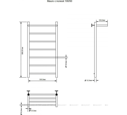 Полотенцесушитель водяной с полкой Aquanet Mauro 100х50 см 00282322