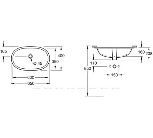 Раковина под столешницу Villeroy & Boch O.novo 650x400x208 мм CeramicPlus 416260R1