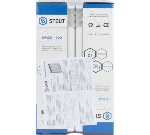 Радиатор биметаллический STOUT Space 500 4 секции боковое подключение SRB-0310-050004 RAL 9016