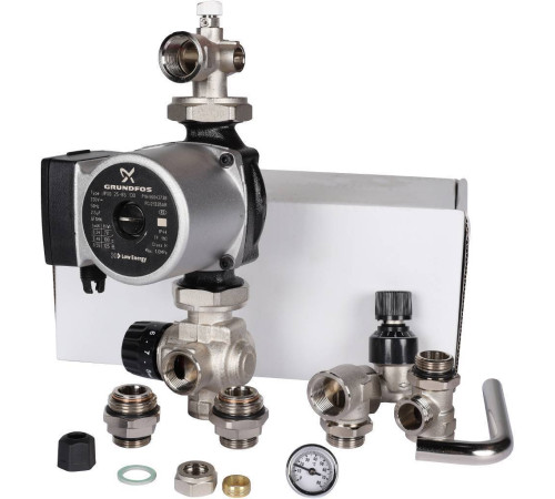 Насосно-смесительный узел STOUT SDG-0120 с байпасом и насосом Grundfos UPSO 25-65 130 мм SDG-0120-002002