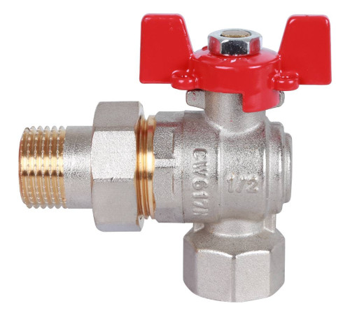 Кран шаровой ROMMER угловой с американкой ВР/НР ручка бабочка 1/2 RBV-0006-0610215