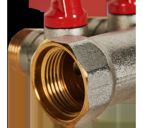 Коллектор с шаровыми кранами STOUT 3/4 на 4 отвода 1/2 красные ручки SMB 6210 341204