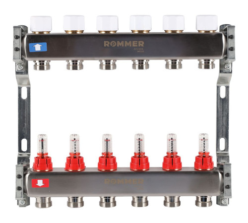 Коллекторная группа из нержавеющей стали с расходомерами ROMMER 6 выходов RMS-1200-000006