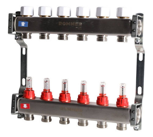 Коллекторная группа из нержавеющей стали с расходомерами ROMMER 6 выходов RMS-1200-000006