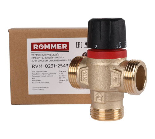 Клапан термостатический смесительный ROMMER 1 НР 20-43 °С Kvs 2.5 боковое смешивание RVM-0231-254325