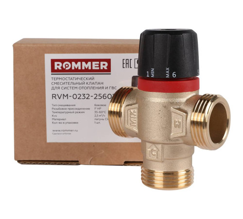 Клапан термостатический смесительный ROMMER 1 НР 35-60 °С Kvs 2.5 боковое смешивание RVM-0232-256025