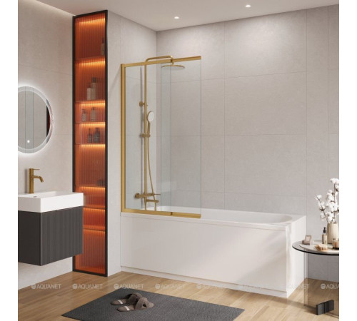 Шторка для ванны Cezares SLIDER 900х1500 мм брашированное золото стекло прозрачное SLIDER-VF-11-90/150-C-BORO