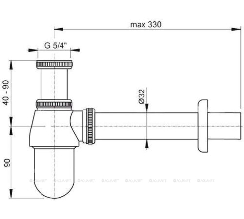 Сифон для умывальника AlcaPlast Ø32 мм цельнометаллический с гайкой 5/4 A431
