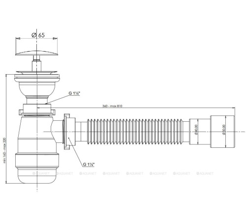 Сифон для раковины Aquanet с выпуском 40/50 мм серый накладка хром 00312687