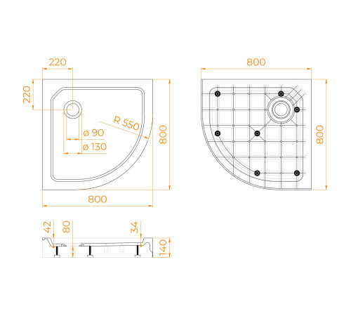 Душевой поддон полукруглый RGW SMC/R-C W 800x800 мм белый стеклокомпозит 12350488-01