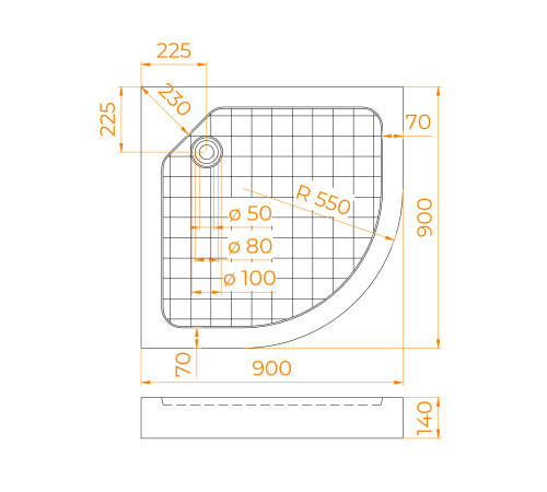 Душевой поддон полукруглый RGW SMC/R W 900x900 мм белый стеклокомпозит 57350499-01