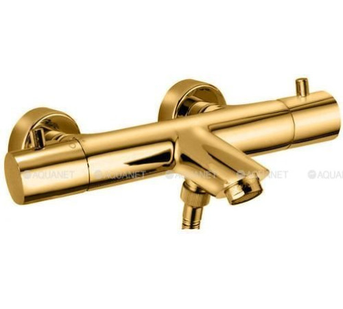 Смеситель для ванны термостатический Paffoni Light короткий излив медовое золото брашированное LIQ022HGSP