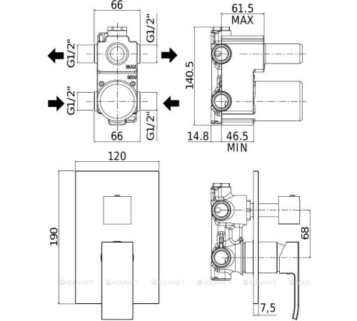 Смеситель встраиваемый для душа Paffoni ELLE на 2 выхода хром EL018CR/M