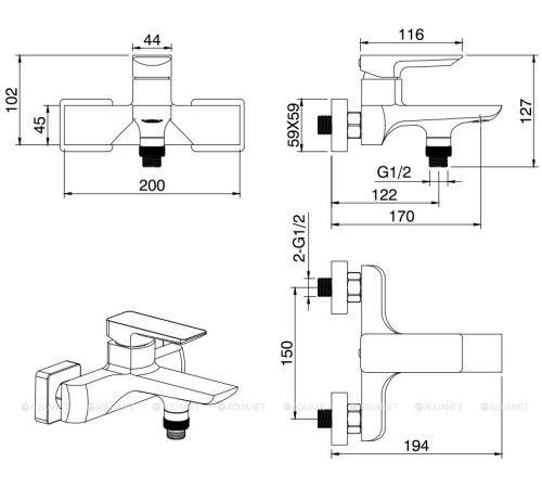 Смеситель для ванны Allen Brau INFINITY излив 175 мм черный матовый 5.21006-31