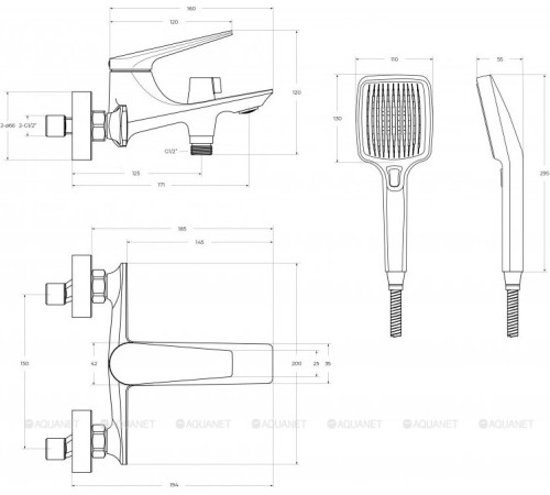 Смеситель для ванны и душа Cezares Liner оружейная сталь LINER-VD-GM