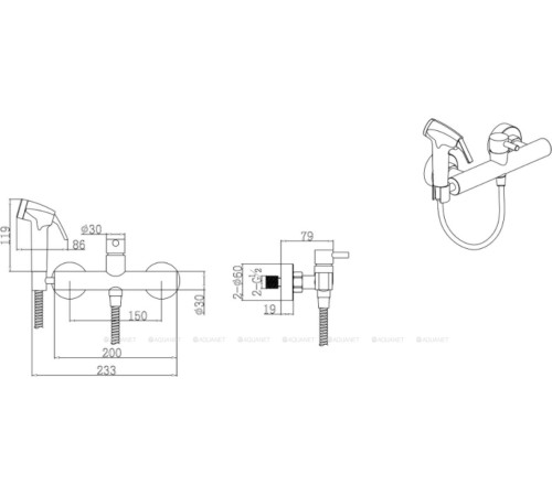 Смеситель с гигиеническим душем Bravat черный D9141BW-RUS
